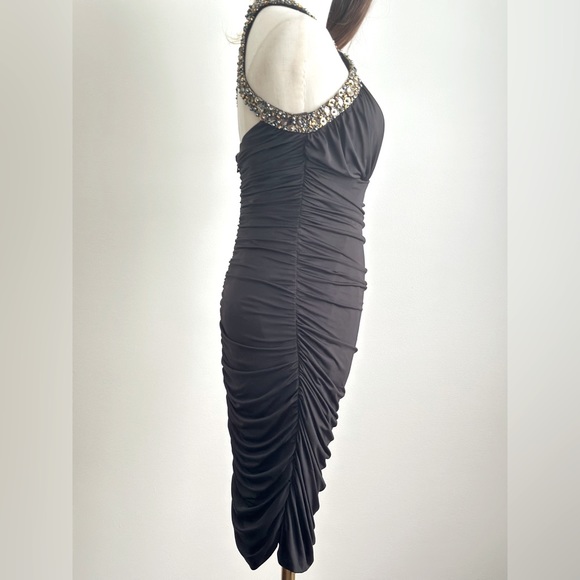 Party Dress, Camille La Vie Ruched Black Sequin MIDI Dress, Size 4